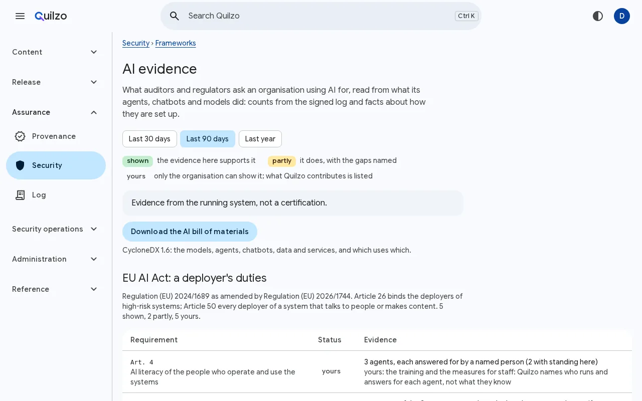 AI evidence: EU AI Act deployer duties and ISO/IEC 42001 controls with their status